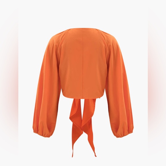 Gorgeous Dolls Knot Front Blouse And Leaves Print Wide Leg Pants Set - Picture 3 of 6